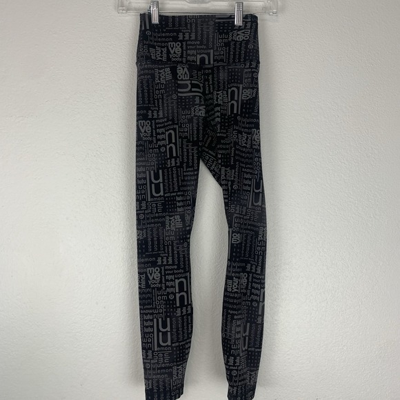 Lululemon Pants Womens 4 Wunder Train Leggings Ombre Logo Black Tight 25" - Picture 1 of 7